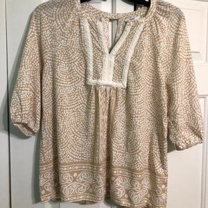 Crown & Ivy Tan and White Peasant Style Blouse